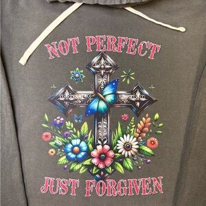 Graphic Hoodie with Cross and Floral Design